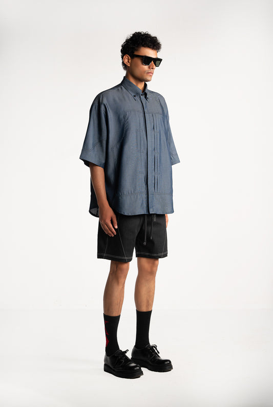 Pleated Denim Shirt