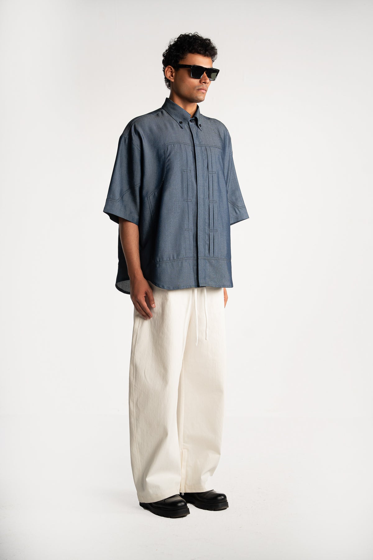 Pleated Denim Shirt