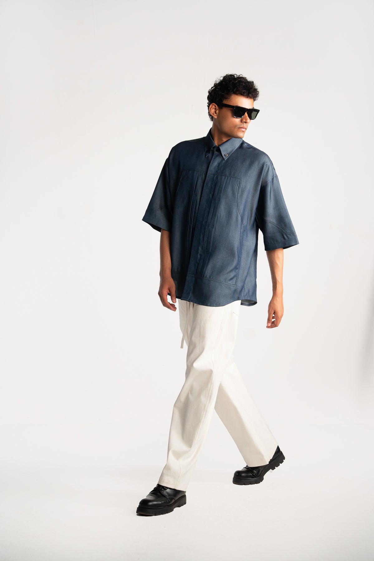 Pleated Denim Shirt
