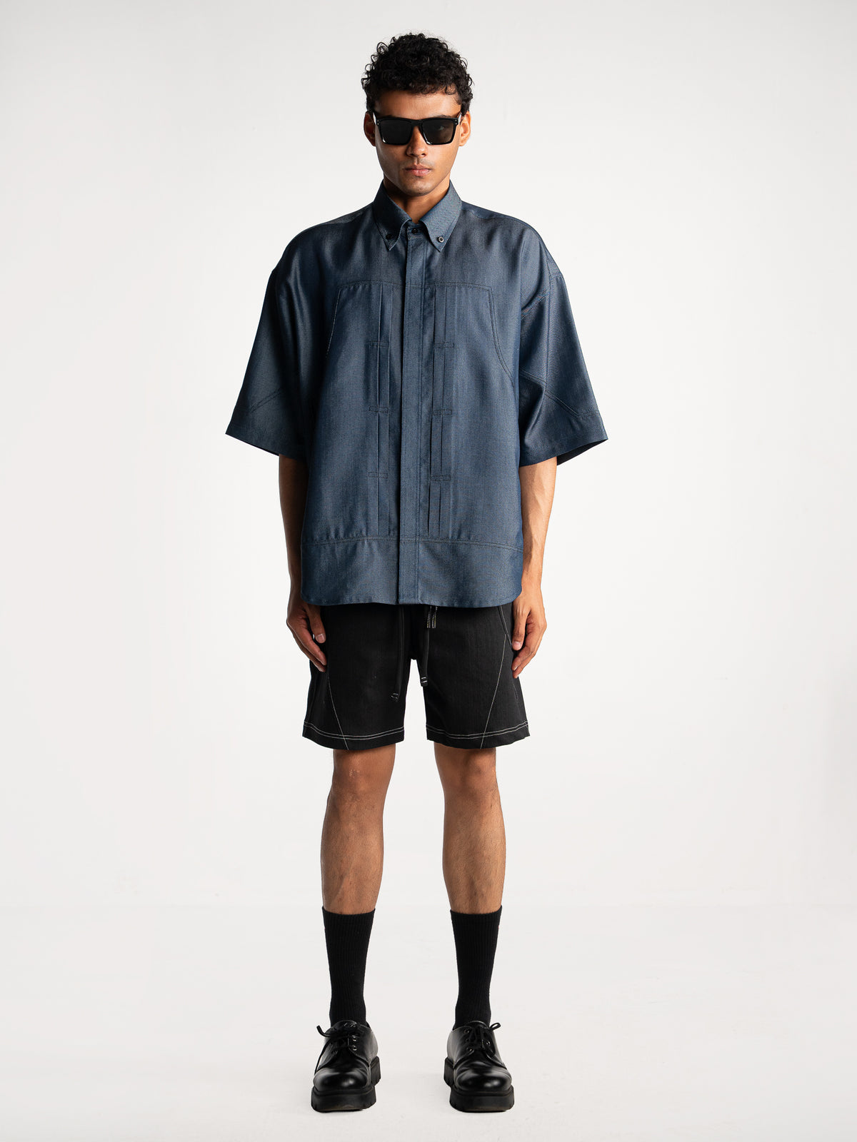 Pleated Denim Shirt