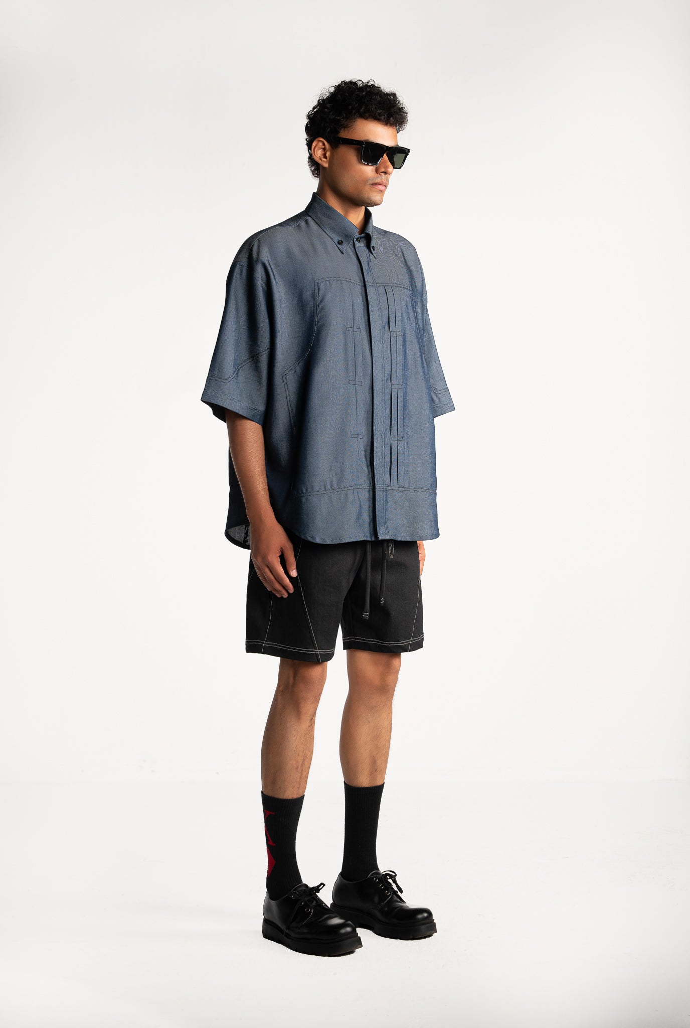 Pleated Denim Shirt