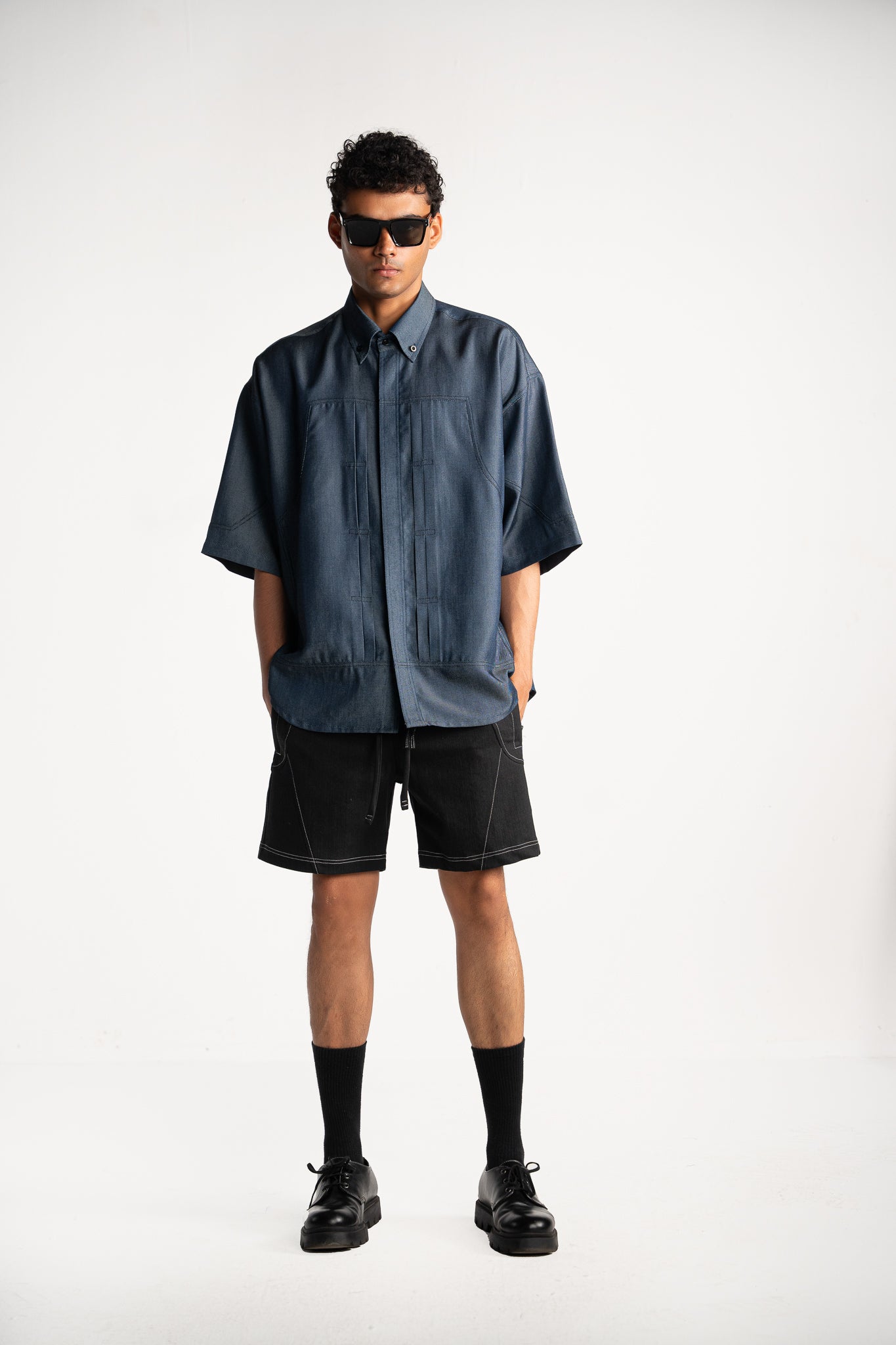 Pleated Denim Shirt