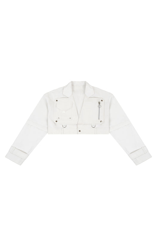 Cropped Denim Biker Jacket